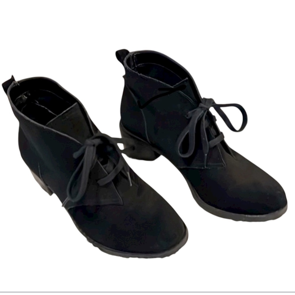 Susina Black Suede Leather Block Heel Lace Up Ankle Boots Booties Sz 6.5